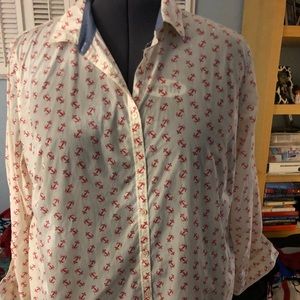 Talbots 24W anchor print button-down shirt